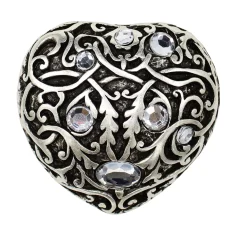 Gürtelschnalle 4 cm für Damen Herz silber, Strass