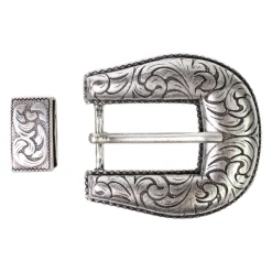 Gürtelschnalle + Schlaufe in silber mit Verzierungen 3 cm