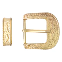 Gürtelschnalle + Schlaufe in mattgold, floral, 4 cm
