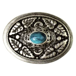 Gürtelschnalle im Boho Stil mit Verzierungen und türkisem Stein, 4cm