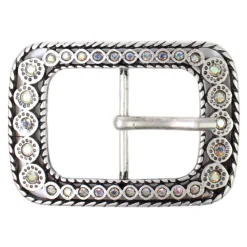 Gürtelschnalle in altsilber für Damen mit Strasssteinen, 4 cm