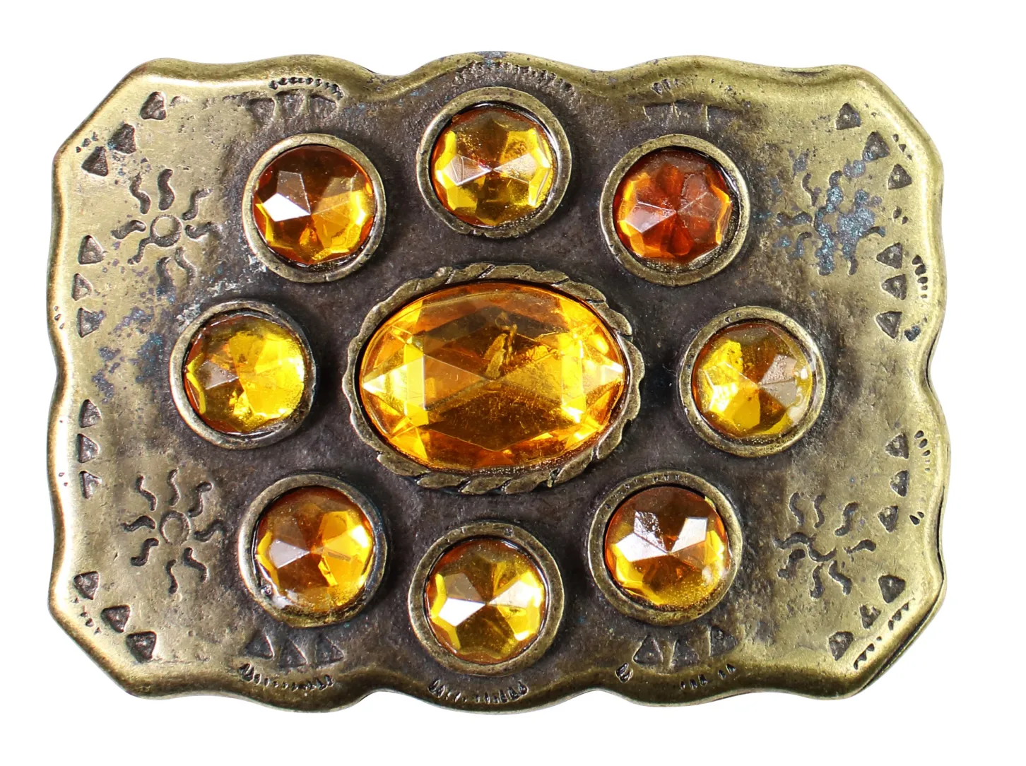 Gürtelschnalle in Messing mit orangenen Steinen, 4 cm