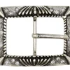 Gürtelschnalle in silber mit Strasssteinen und Verzierungen, 4 cm