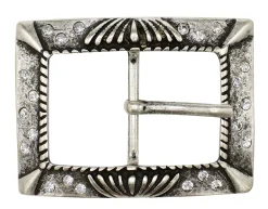 Gürtelschnalle in silber mit Strasssteinen und Verzierungen, 4 cm