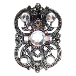 Gürtelschnalle mit floralem Muster und weißen Strasssteinen, 4 cm