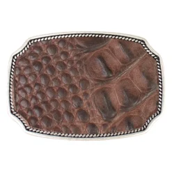 Gürtelschnalle mit Leder in Kroko Optik 4 cm altsilber