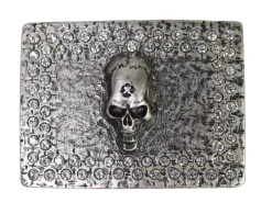Gürtelschnalle mit Totenkopf, Swarovski Steine, 4 cm, Zamak