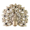 Gürtelschnalle Pfau, messingfarben, schwarze Strass Steine, 4 cm