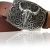 HACIENDA Westerngürtel 4 cm mit Longhorn Büffelkopf Gürtelschnalle, Herren Gürtel, echt Leder