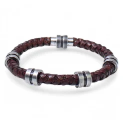 Herren Armband mit echter Lederkordel, Metallteile, Magnetverschluss