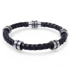 Herren Armband mit echter Lederkordel, Metallteile, Magnetverschluss
