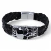 Herrenarmband aus geflochtenem Lederband mit Totenkopf, Edelstahl
