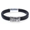 Herrenarmband aus geflochtenem Lederband mit großen Metallteil