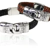 Herrenarmband aus Leder mit verziertem Schmuckteil aus Edelstahl