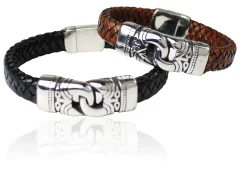 Herrenarmband aus Leder mit verziertem Schmuckteil aus Edelstahl