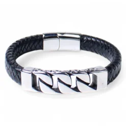 Herrenarmband aus Leder mit verziertem Schmuckteil aus Edelstahl