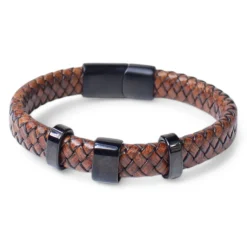 Herrenarmband aus Leder, schwarze Zierelemente, Verschluss Edelstahl
