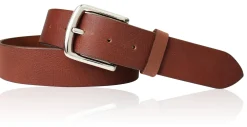 Herrengürtel 4 cm mit silbrig glänzender, massiver Metall Gürtelschnalle, Narbenleder