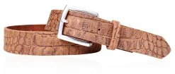 Herrengürtel, Büffelleder, Cayman Prägung, versilberte Gürtelschnalle, 4cm