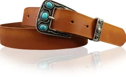 HIPPIE-Damen Ledergürtel mit verzierter Schmuckschnalle und passender Schlaufe, 3 cm