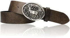 HIRSCHERL 2 Trachtengürtel mit Trachtengürtelschnalle Hirsch Motiv in Silber