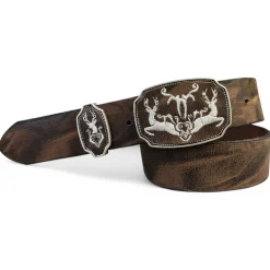 HIRSCHTANZ Trachtengürtel Hirsch Stickerei, 4 cm echt Leder Gürtel