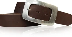 ILIANA: Damen Ledergürtel 4 cm mit großer Gürtelschnalle in altsilber Optik