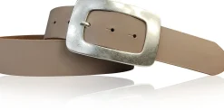 ILIANA: Damen Ledergürtel 4 cm mit großer Gürtelschnalle in altsilber Optik