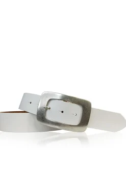 ILIANA: Damen Ledergürtel 4 cm mit großer Gürtelschnalle in altsilber Optik