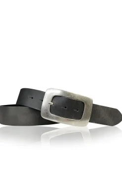 ILIANA: Damen Ledergürtel 4 cm mit großer Gürtelschnalle in altsilber Optik