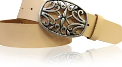 IVY: schöner Damen Ledergürtel 4 cm, echt Ledergürtel, floraler Gürtelschnalle