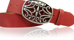IVY: schöner Damen Ledergürtel 4 cm, echt Ledergürtel, floraler Gürtelschnalle