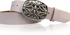 IVY: schöner Damen Ledergürtel 4 cm, echt Ledergürtel, floraler Gürtelschnalle