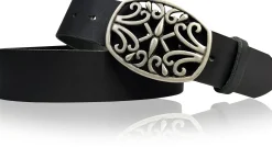 IVY: schöner Damen Ledergürtel 4 cm, echt Ledergürtel, floraler Gürtelschnalle