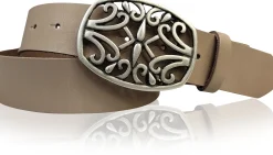 IVY: schöner Damen Ledergürtel 4 cm, echt Ledergürtel, floraler Gürtelschnalle