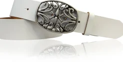 IVY: schöner Damen Ledergürtel 4 cm, echt Ledergürtel, floraler Gürtelschnalle