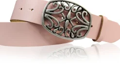 IVY: schöner Damen Ledergürtel 4 cm, echt Ledergürtel, floraler Gürtelschnalle