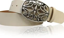 IVY: schöner Damen Ledergürtel 4 cm, echt Ledergürtel, floraler Gürtelschnalle