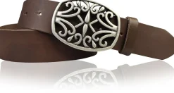 IVY: schöner Damen Ledergürtel 4 cm, echt Ledergürtel, floraler Gürtelschnalle