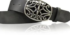 IVY: schöner Damen Ledergürtel 4 cm, echt Ledergürtel, floraler Gürtelschnalle