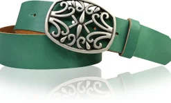 IVY: schöner Damen Ledergürtel 4 cm, echt Ledergürtel, floraler Gürtelschnalle