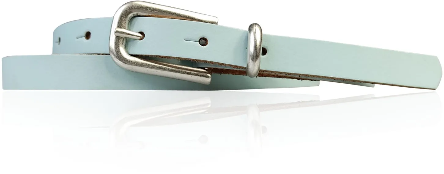 JULE: sehr schmaler Damen Ledergürtel 1,5 cm mit silberner Gürtelschnalle und Schlaufe, echt Leder