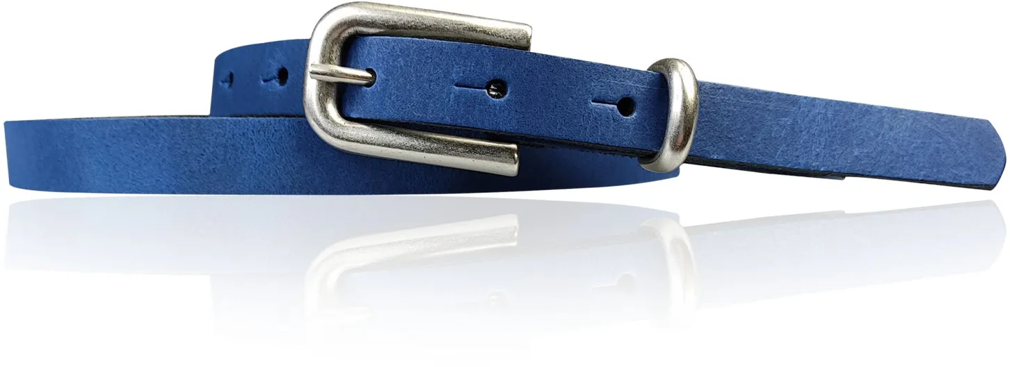 JULE: sehr schmaler Damen Ledergürtel 1,5 cm mit silberner Gürtelschnalle und Schlaufe, echt Leder