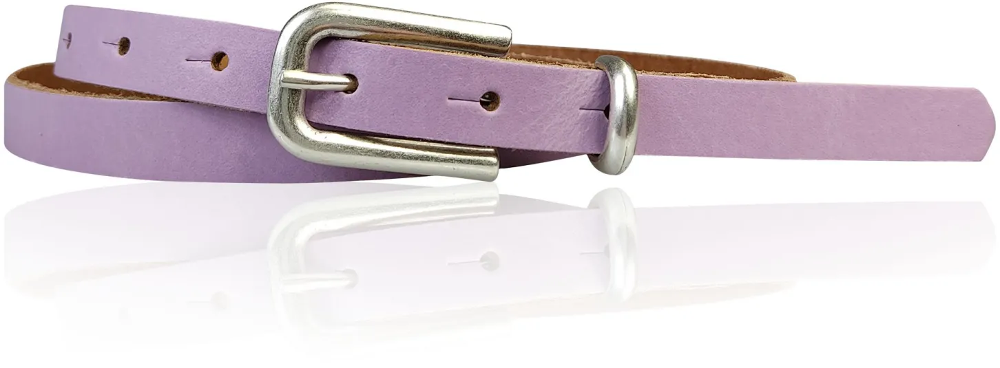 JULE: sehr schmaler Damen Ledergürtel 1,5 cm mit silberner Gürtelschnalle und Schlaufe, echt Leder