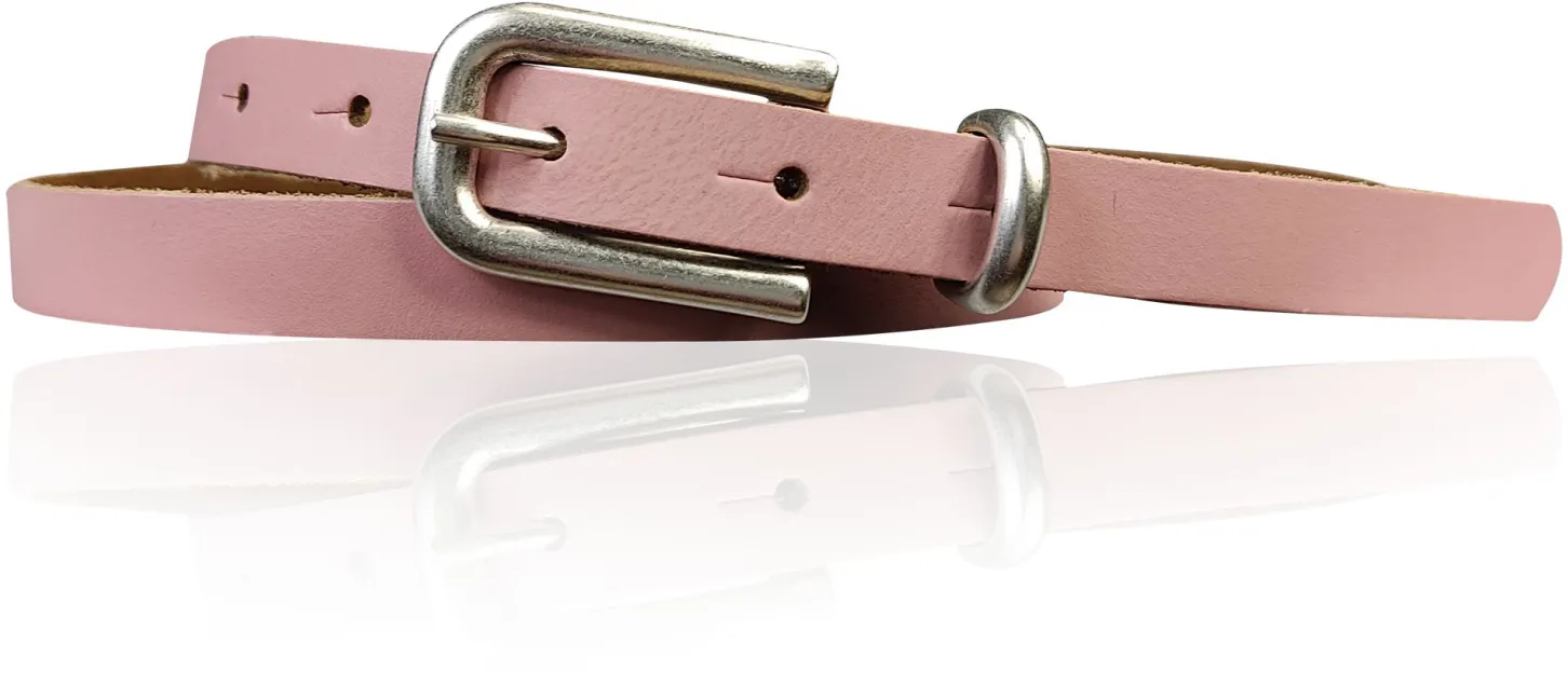 JULE: sehr schmaler Damen Ledergürtel 1,5 cm mit silberner Gürtelschnalle und Schlaufe, echt Leder