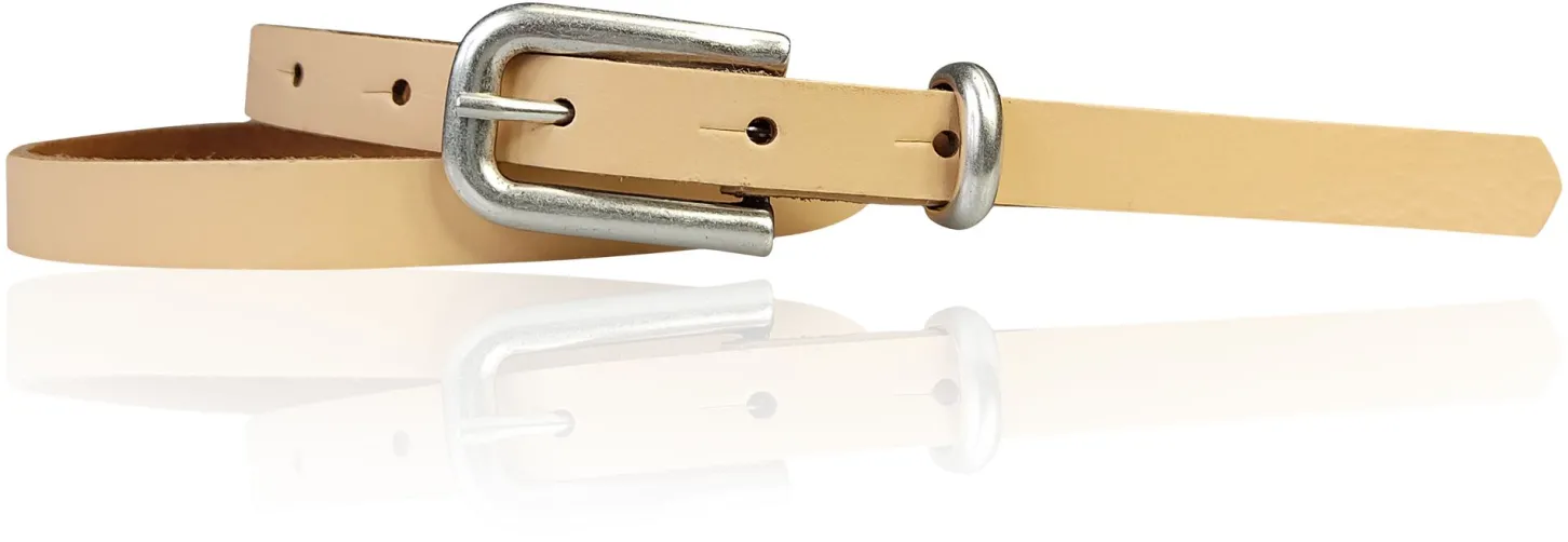 JULE: sehr schmaler Damen Ledergürtel 1,5 cm mit silberner Gürtelschnalle und Schlaufe, echt Leder