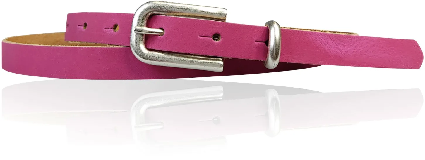 JULE: sehr schmaler Damen Ledergürtel 1,5 cm mit silberner Gürtelschnalle und Schlaufe, echt Leder