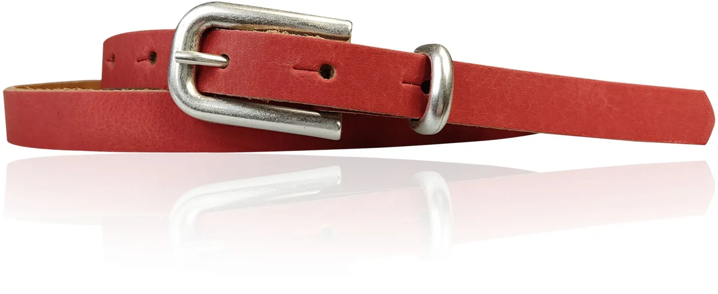 JULE: sehr schmaler Damen Ledergürtel 1,5 cm mit silberner Gürtelschnalle und Schlaufe, echt Leder