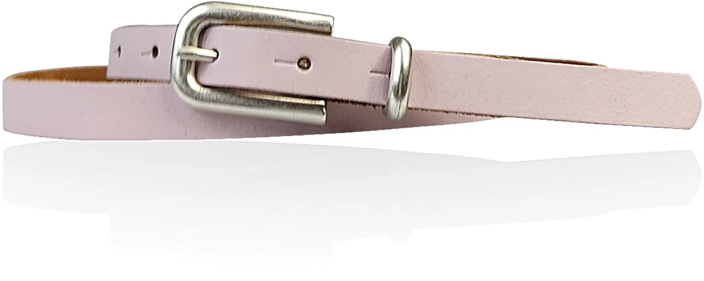 JULE: sehr schmaler Damen Ledergürtel 1,5 cm mit silberner Gürtelschnalle und Schlaufe, echt Leder