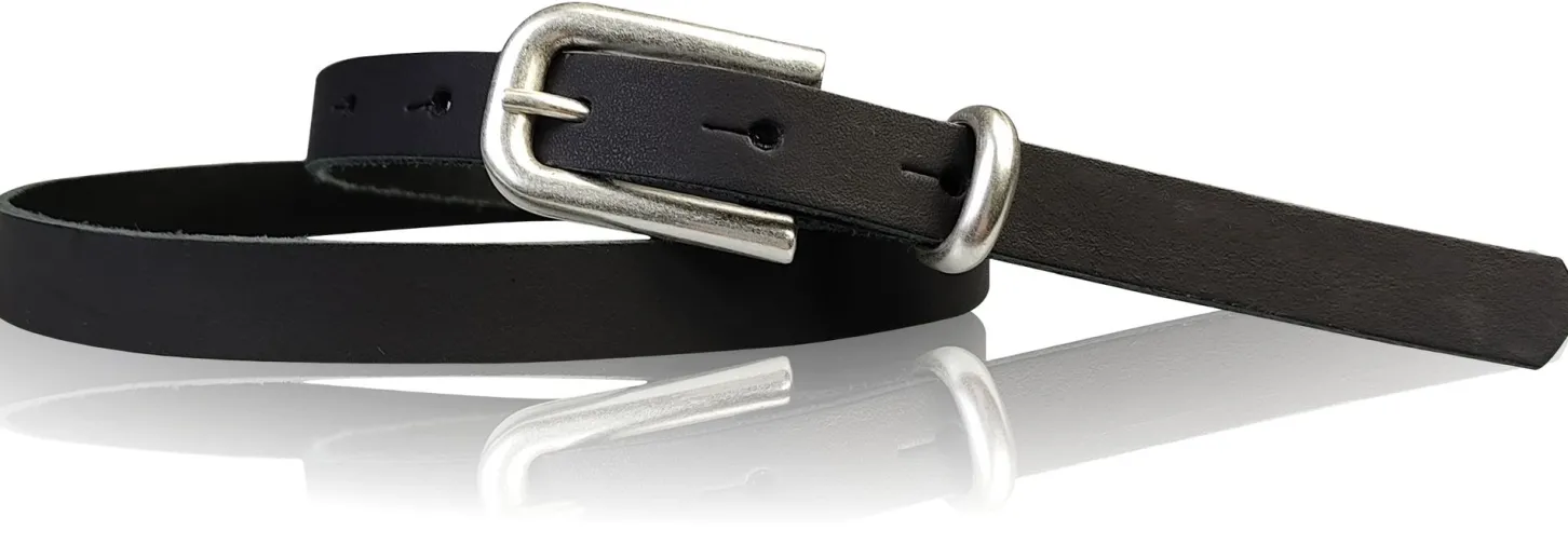 JULE: sehr schmaler Damen Ledergürtel 1,5 cm mit silberner Gürtelschnalle und Schlaufe, echt Leder